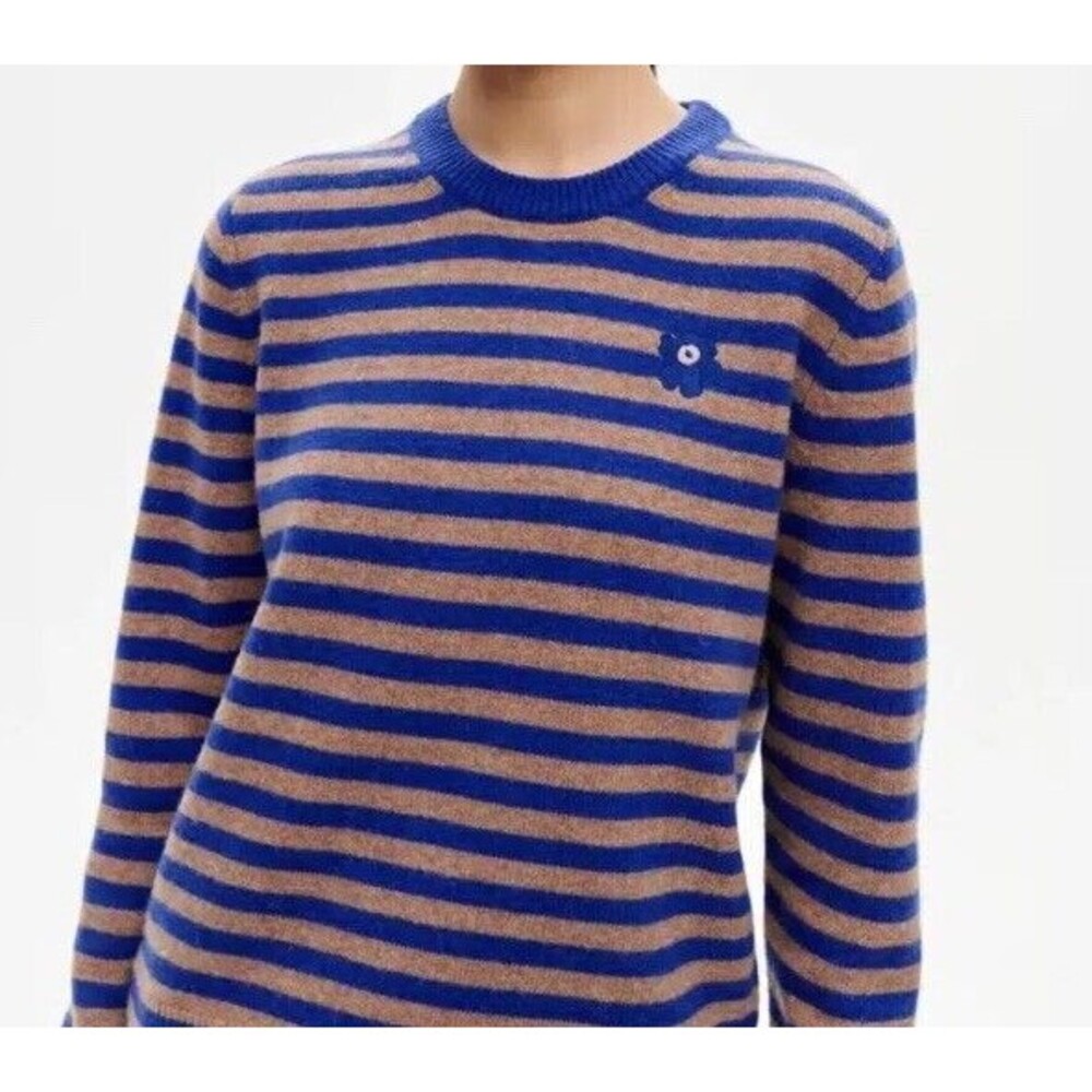 Marimekko women’s Silfa Tasaraita knitted striped blue Brown pullover xtra small